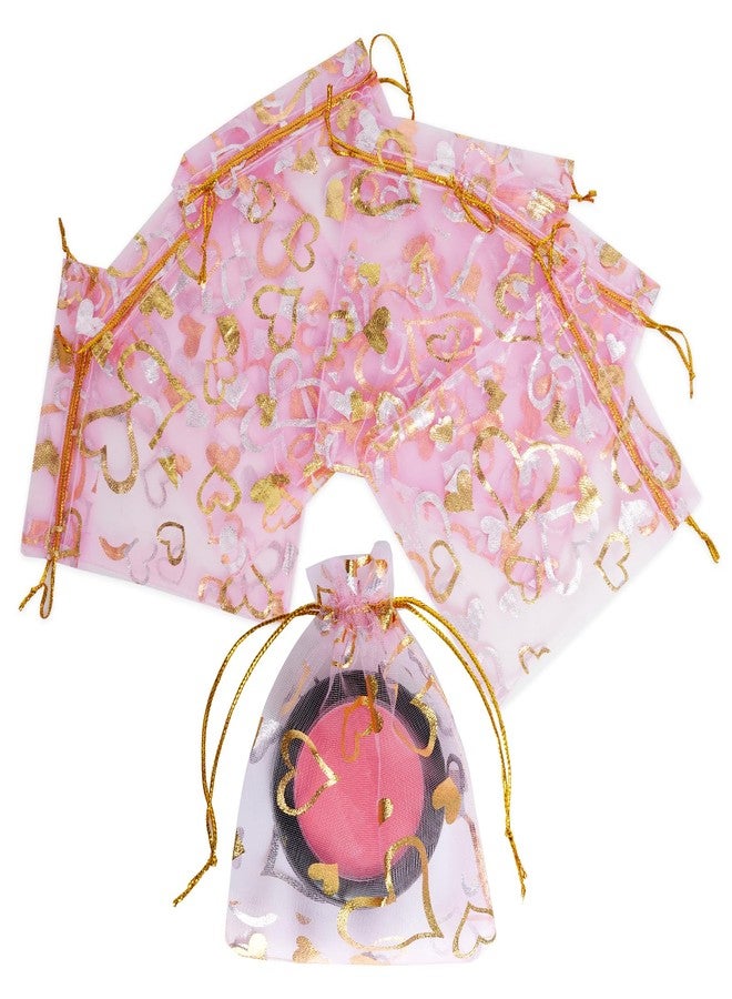 Bskifnn 50PCS Heart Printed Organza Bags Gift Jewelry Candy Bags for Wedding Valentine's Day Mother's Day Party Christmas (Pink, 3.9×4.7inch) - Image 4